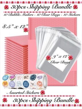 30pcs Shipping Kit 
⭐️10-Bubble Mailers
⭐️10-Clear Bags
⭐️10-Thank You Stickers